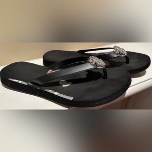 Marc Fisher Crystal Frog Flip Flops Black 9